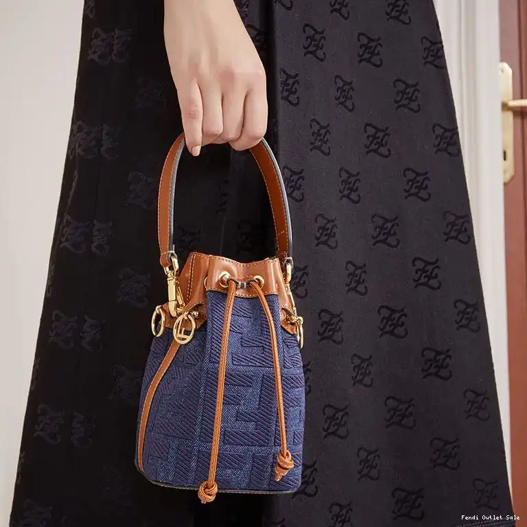 Cheap In Canvas Motif Mon Fendi Bucket Tresor Blue FF Mini Bag 0406